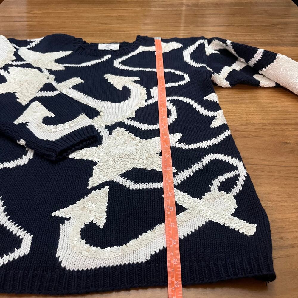 Marisa Christina Sweater Small Medium Nautical Anchor Sequin Navy White - Picture 8 of 11